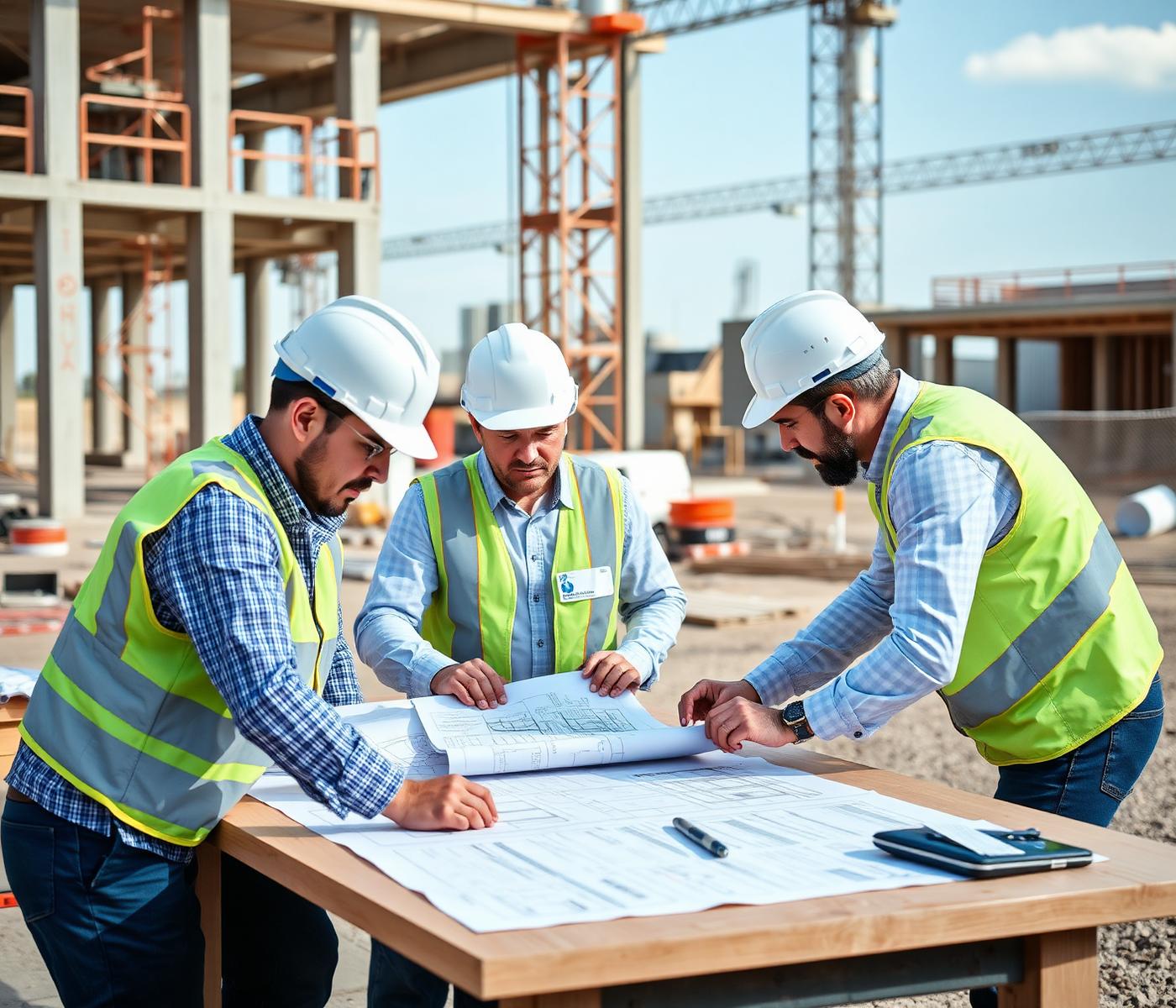 Ingenieros revisando planos de infraestructura